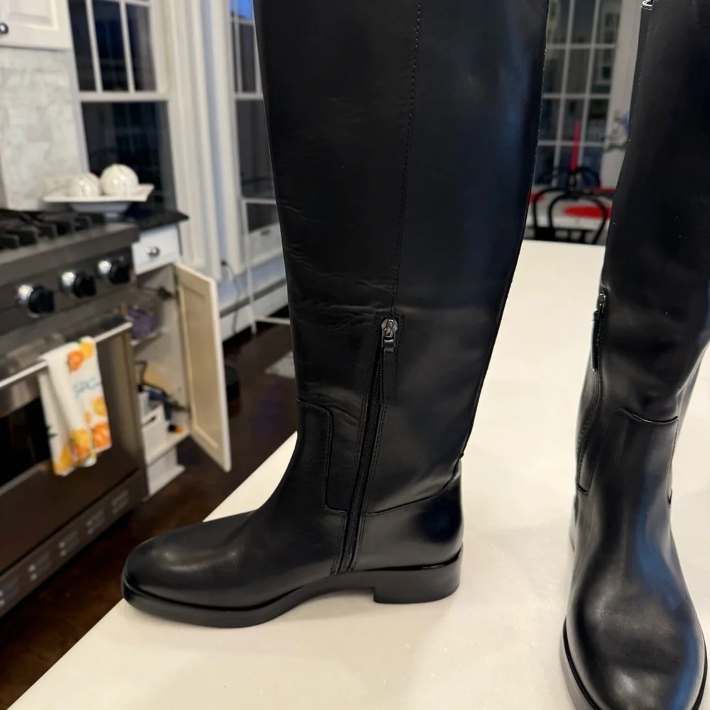 Tory Burch Women’s The Riding Boot Size 8 Black Leather Embossed Logo NEW